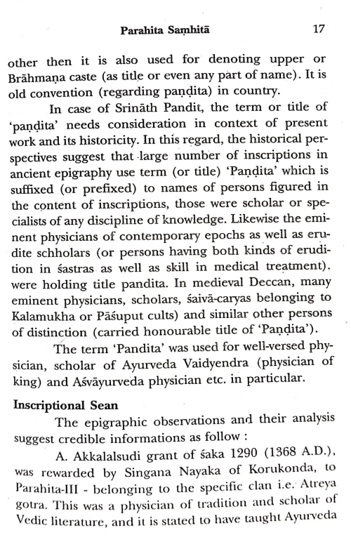 Appraisal Of Parhita Samhita